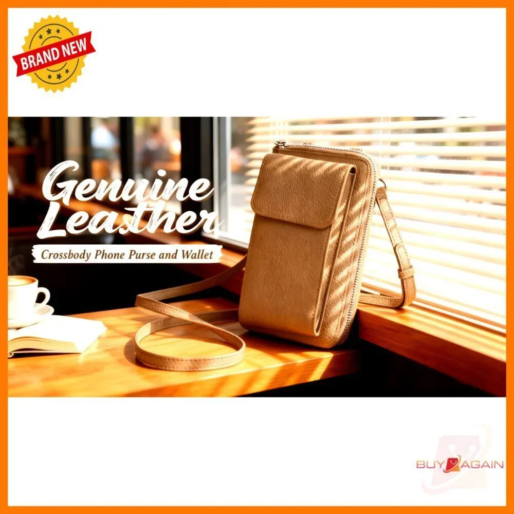 Genuine Leather Crossbody Phone Purse Wallet Adjustable Strap Fits 6.1 Inch